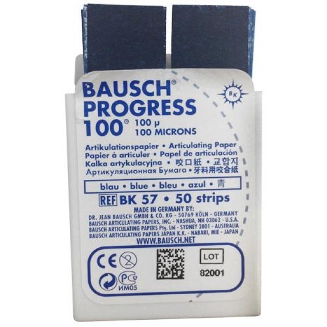 Артикуляционная бумага Bausch BK 57 - прямая, синяя (100мкм, 50шт), Bausch / Германия